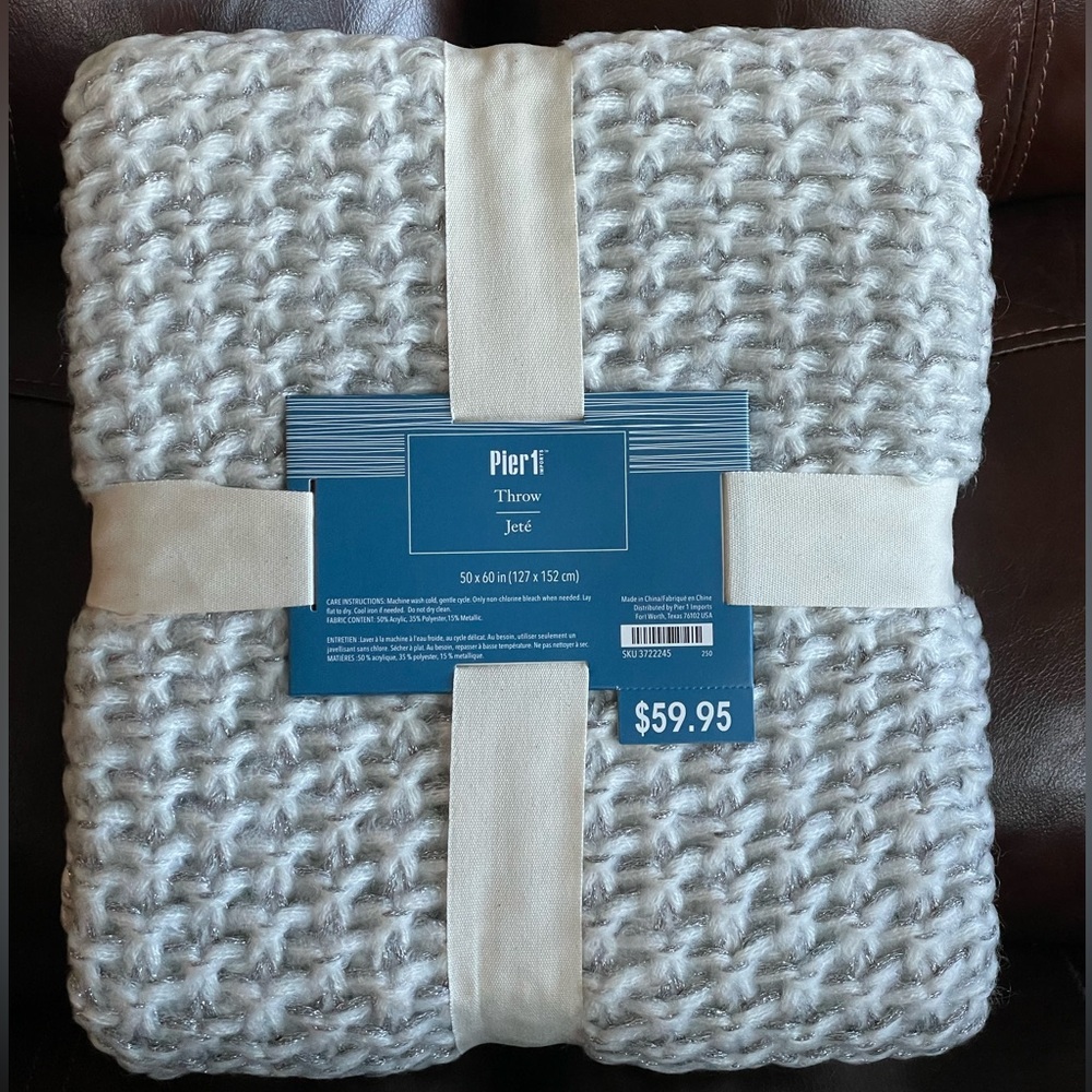 Pier 1 Silver Throw Blanket NEW